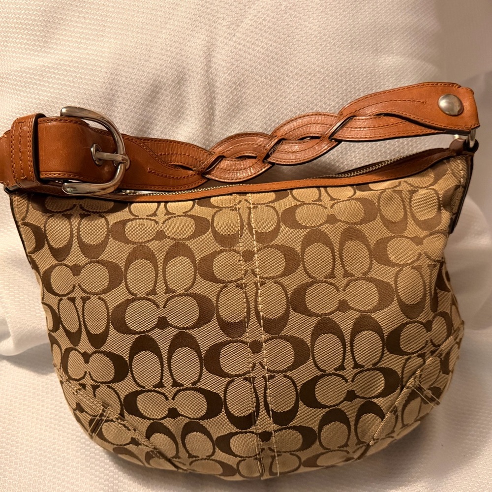 Coach Brown and Tan Signature Shoulder Bag